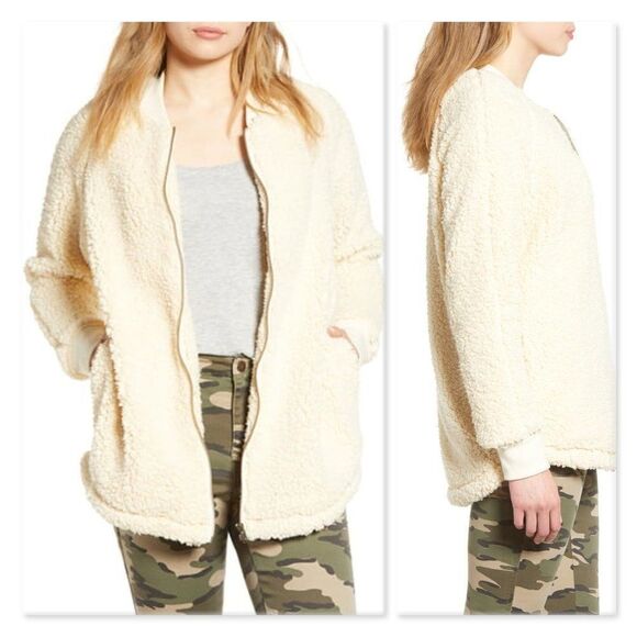 Caslon Long Faux Shearling Jacket in Ivory - Picture 1 of 15